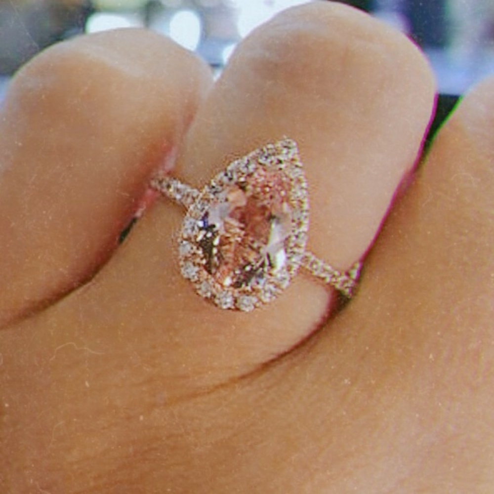 18K Rose Gold Filled Pear Shape Morganite Ring - Picture 7 of 8
